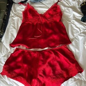 Victoria's Secret Red Satin Chemise with Lace Trim